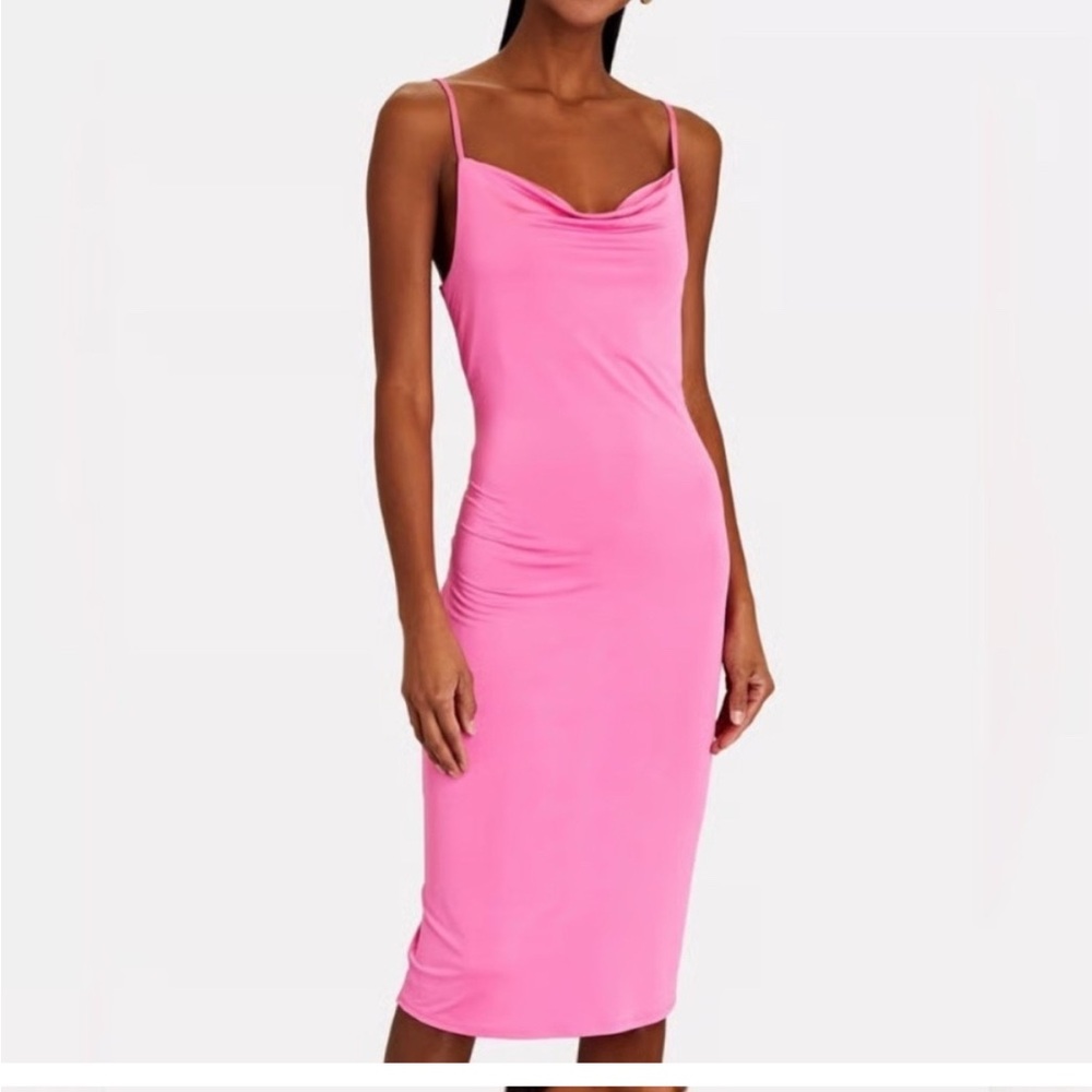 L'AGENCE Tami Pink Cowl Neck Midi Slip Dress Stretch Jersey Size 4